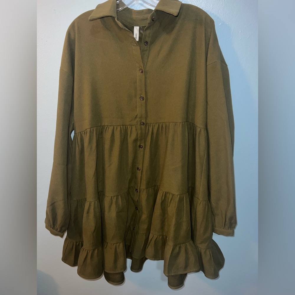 Jodifl - Olive Green Button Down Dress